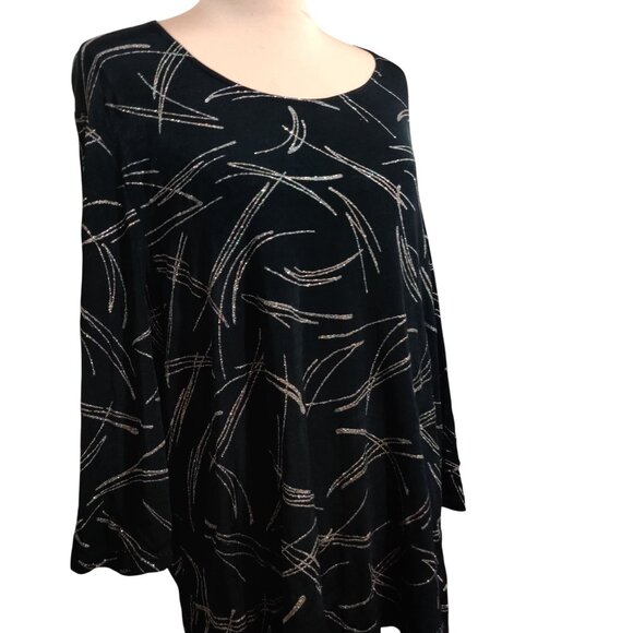 Amanda XL Vintage Black Metallic Abstract Print Tunic Blouse Long Sleeve USA - Picture 2 of 11
